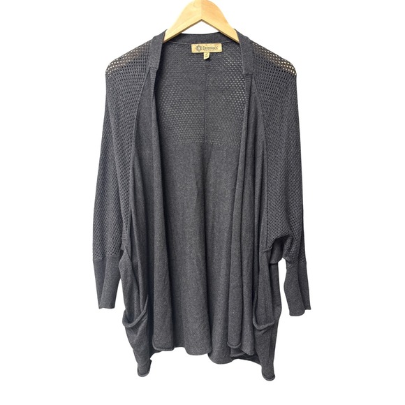 Democracy Sweaters - Democracy Angora Open-Front Knit Cardigan Womens Large Charcoal Cozy Minimalist